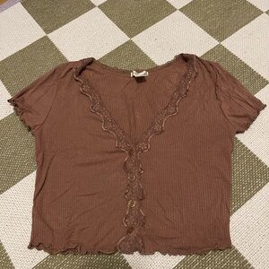 Bozzolo Brown Button-Up Lace Blouse